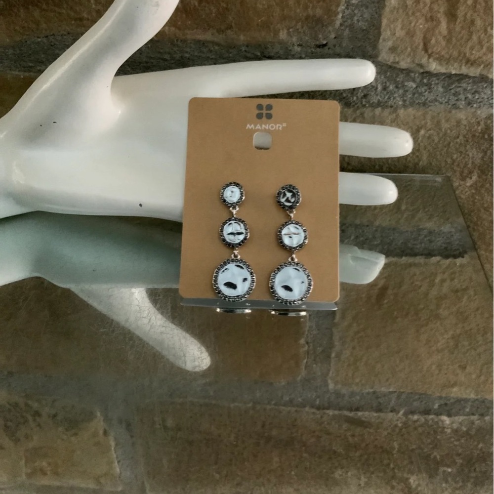 Silver Black CZ Dangle Earrings